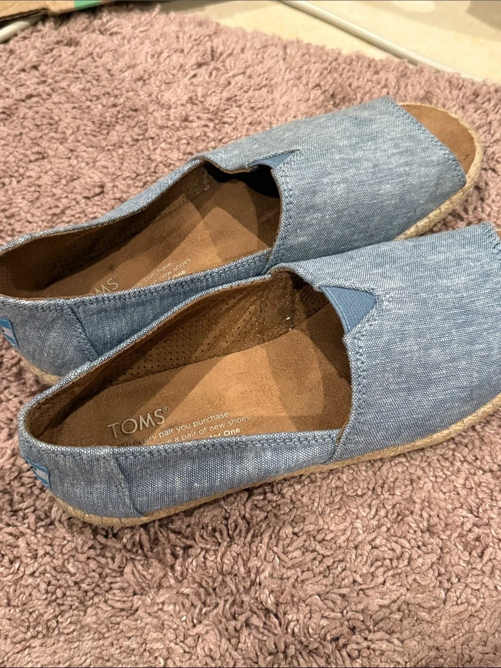 TOMS Light Blue Denim Open-Toe Espadrille Flats